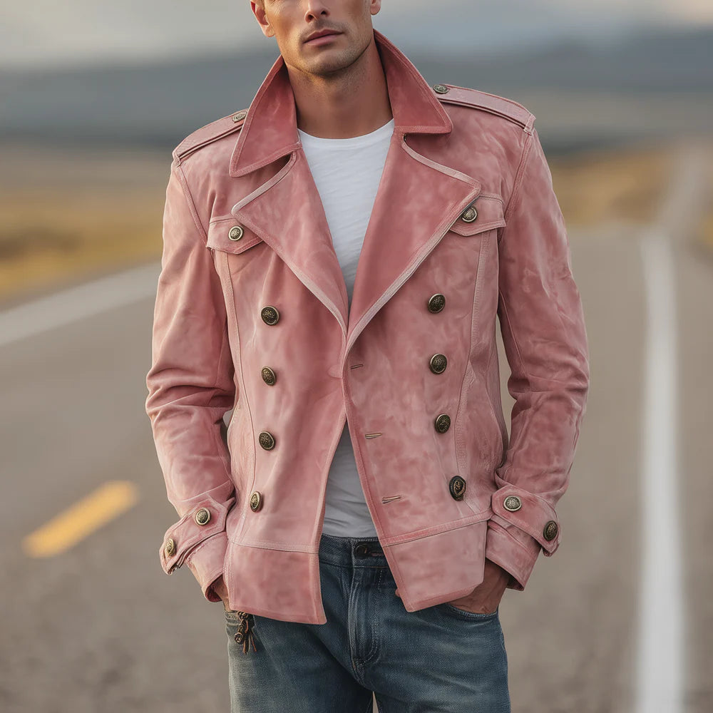 Retro Suede Double-Breasted Jacket – Men’s Lapel Western-Style Outerwear