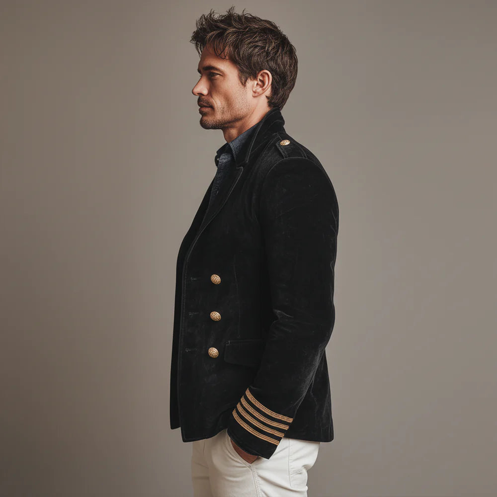 Men’s Retro Velvet Jacket – Double-Breasted Lapel Coat for Classic Style
