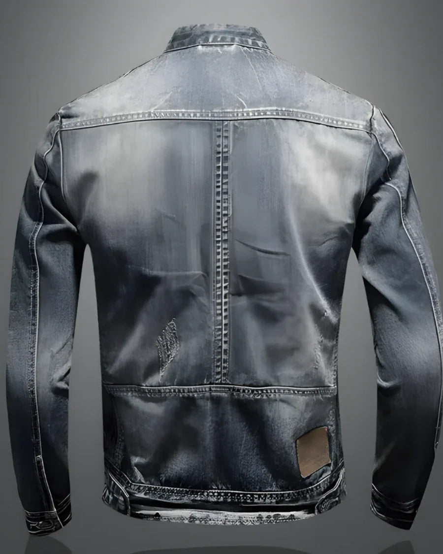 Denim Jacket – Vintage Washed Slim Fit Biker Style Casual Outerwear