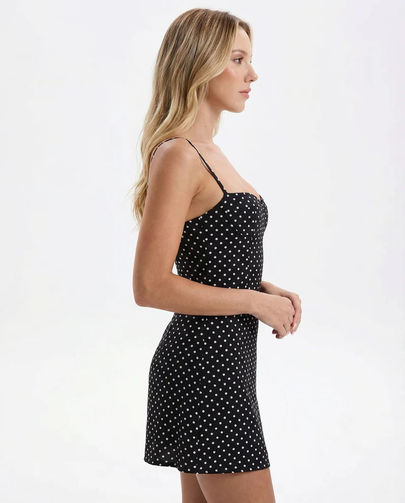Dotty Mini Dress – Polka Dot Bustier Bodycon Spaghetti Strap Style