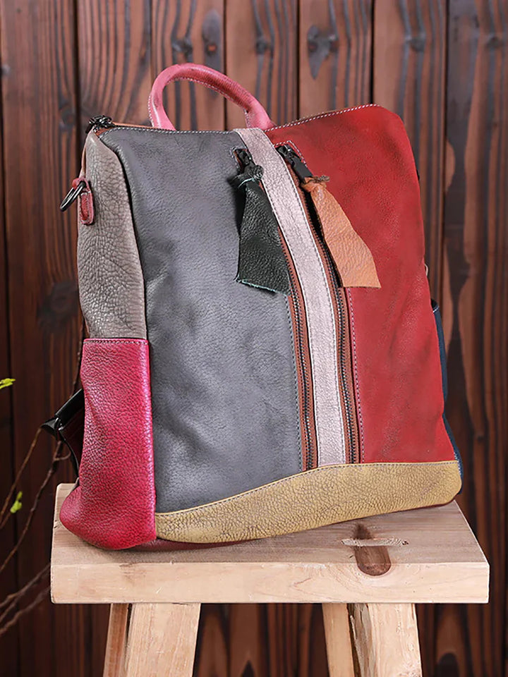 Multicolor Leather Zipper Backpack – Women’s Stylish Everyday Travel Bag
