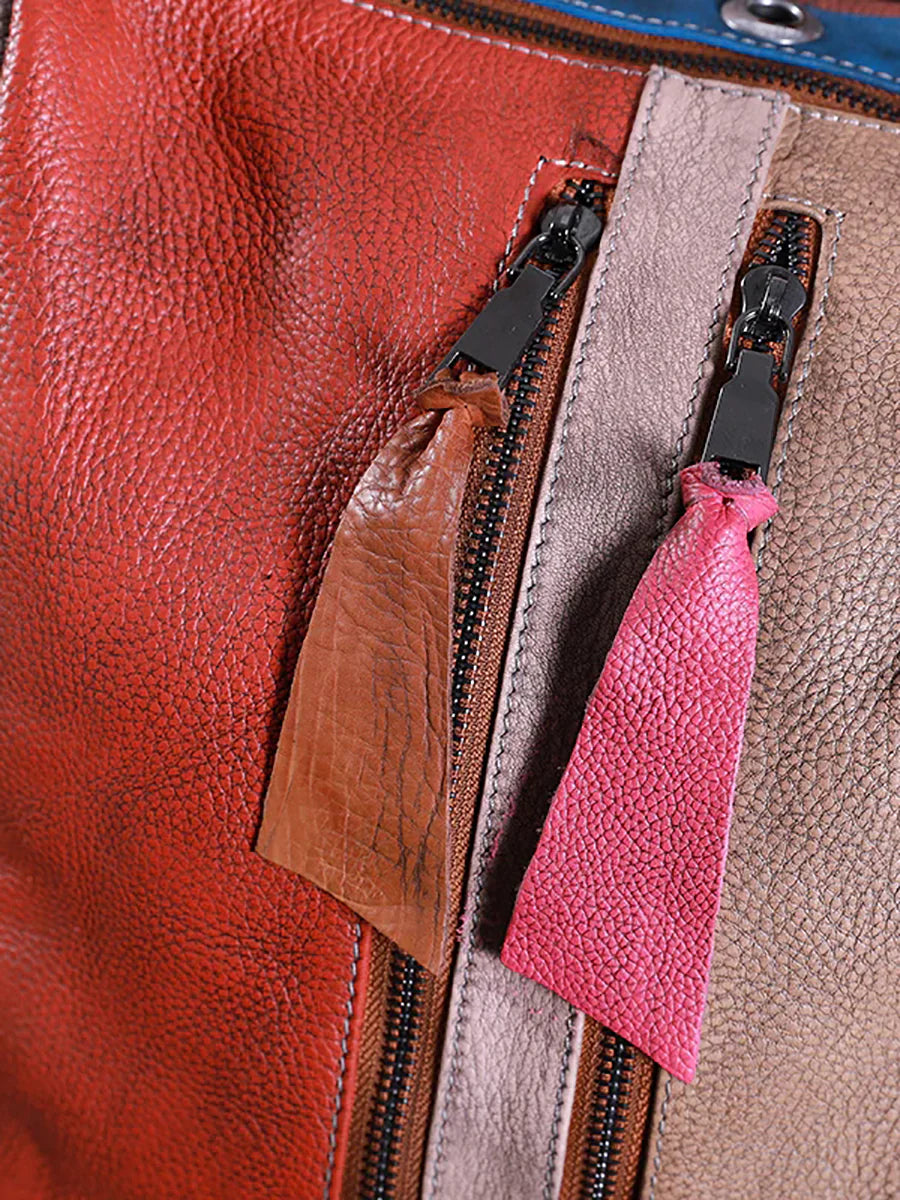 Multicolor Leather Zipper Backpack – Women’s Stylish Everyday Travel Bag