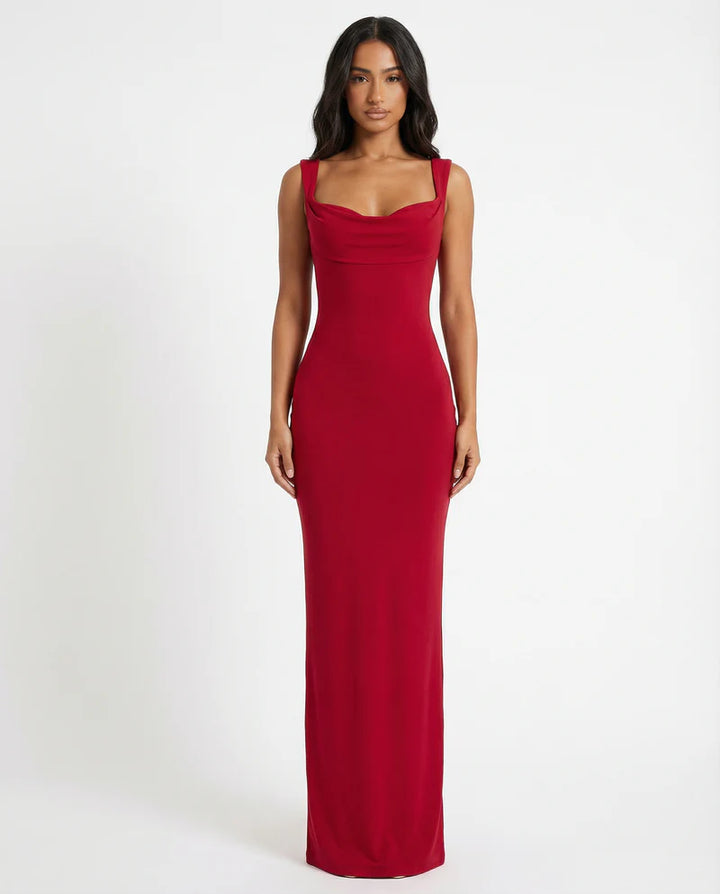 Backless Bow Maxi Dress – Draped Neckline Evening Gown | Elegant Formal Look
