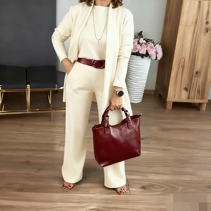 Elegant 3-Piece Lounge Set – Cardigan Top & Pants Outfit for Everyday Chic