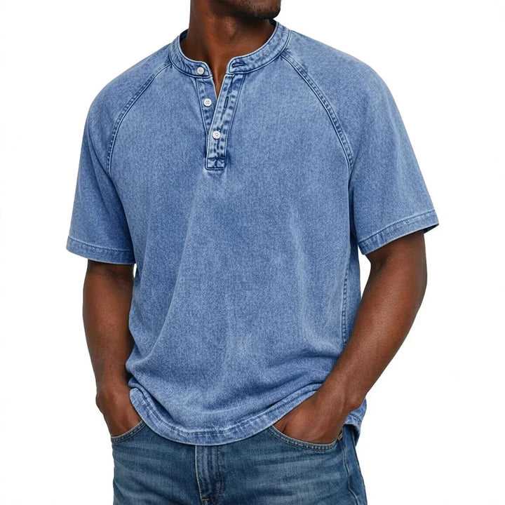 Vintage Wash Henley T-Shirt – Relaxed Fit Casual Summer Tee