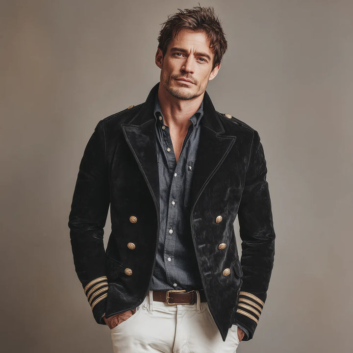 Men’s Retro Velvet Jacket – Double-Breasted Lapel Coat for Classic Style