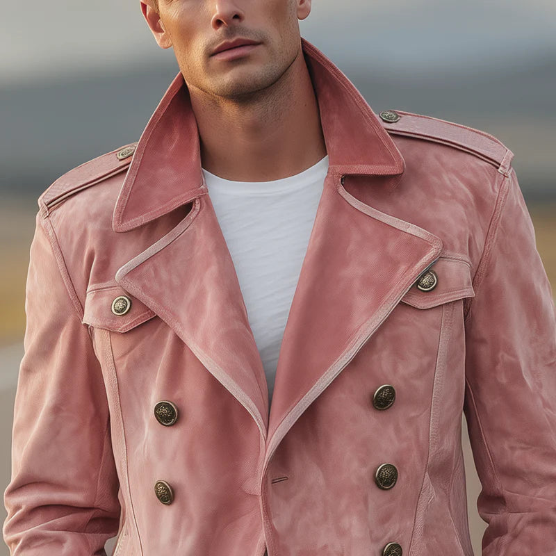 Retro Suede Double-Breasted Jacket – Men’s Lapel Western-Style Outerwear