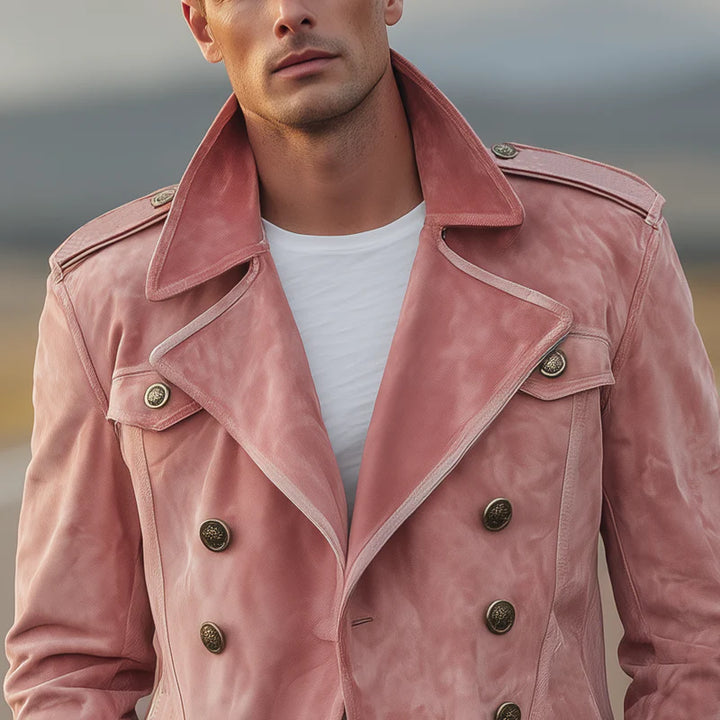 Retro Suede Double-Breasted Jacket – Men’s Lapel Western-Style Outerwear