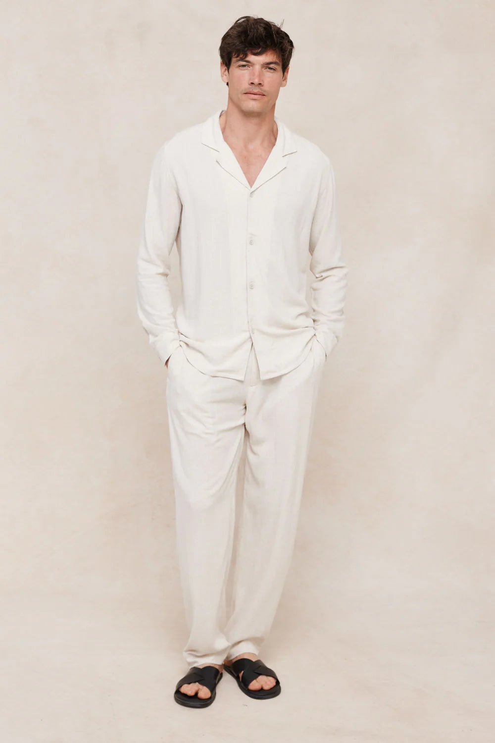 Linen Shirt – Relaxed Long Sleeve Camp Collar Top