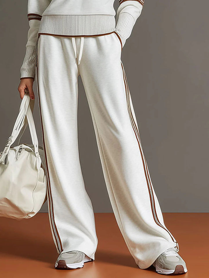 Half-Zip Sweatshirt & Wide-Leg Pants Set – Retro Sporty Webbing Two-Piece