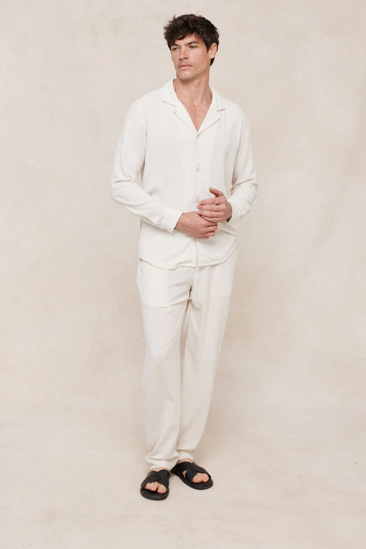 Linen Shirt – Relaxed Long Sleeve Camp Collar Top