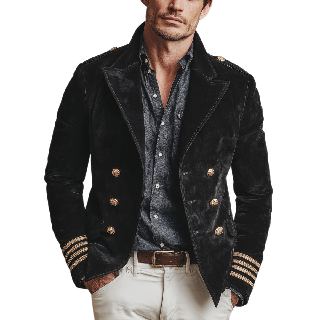 Men’s Retro Velvet Jacket – Double-Breasted Lapel Coat for Classic Style