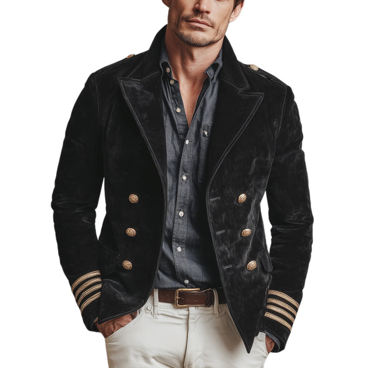 Men’s Retro Velvet Jacket – Double-Breasted Lapel Coat for Classic Style
