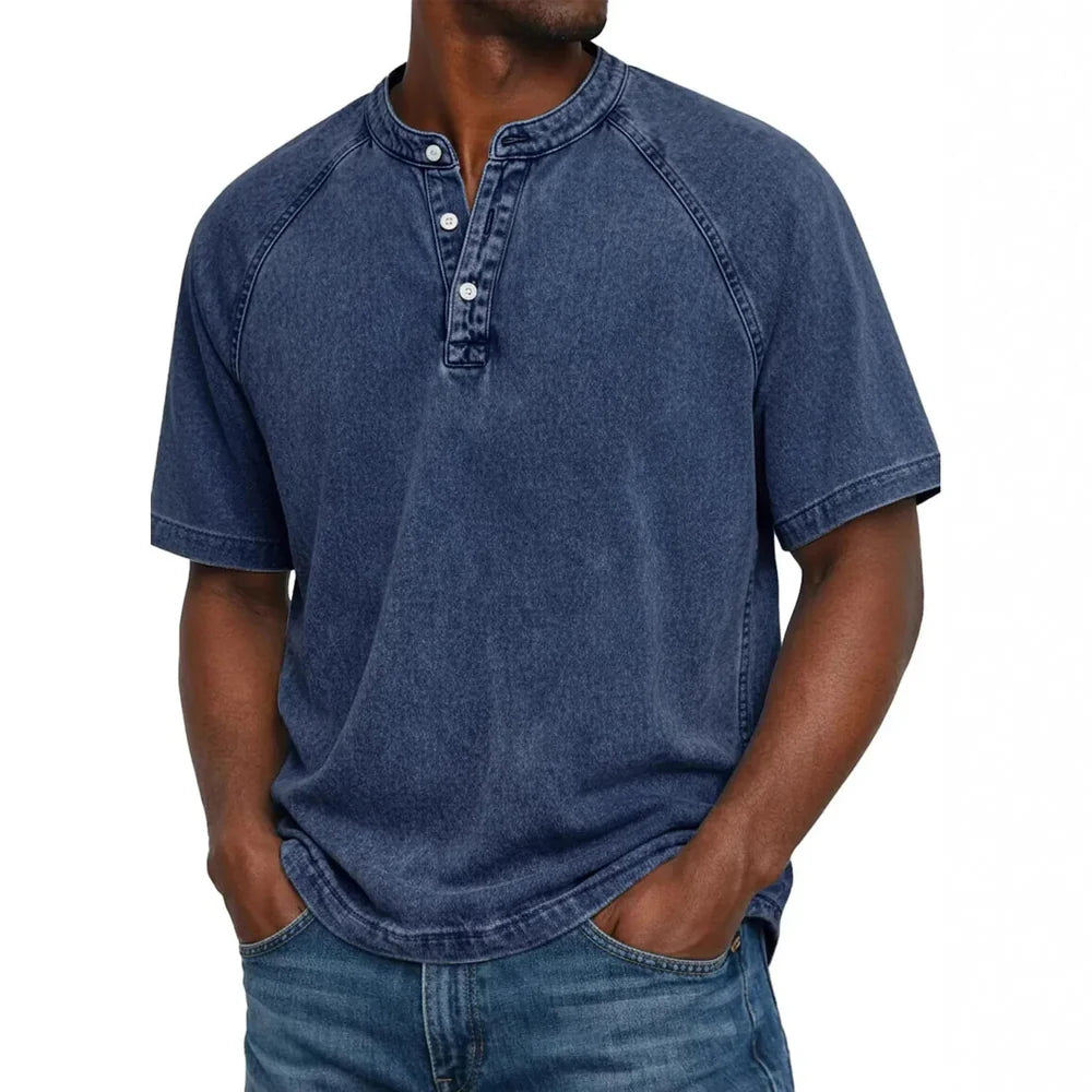 Vintage Wash Henley T-Shirt – Relaxed Fit Casual Summer Tee