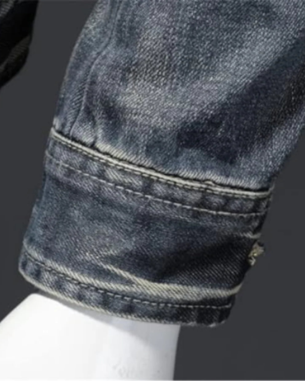 Denim Jacket – Vintage Washed Slim Fit Biker Style Casual Outerwear