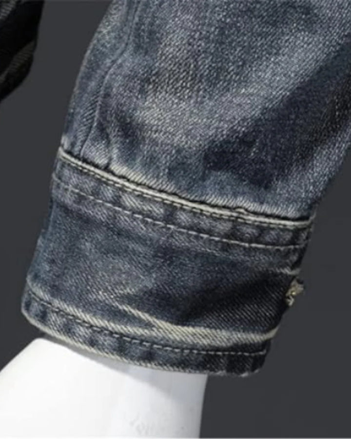Denim Jacket – Vintage Washed Slim Fit Biker Style Casual Outerwear