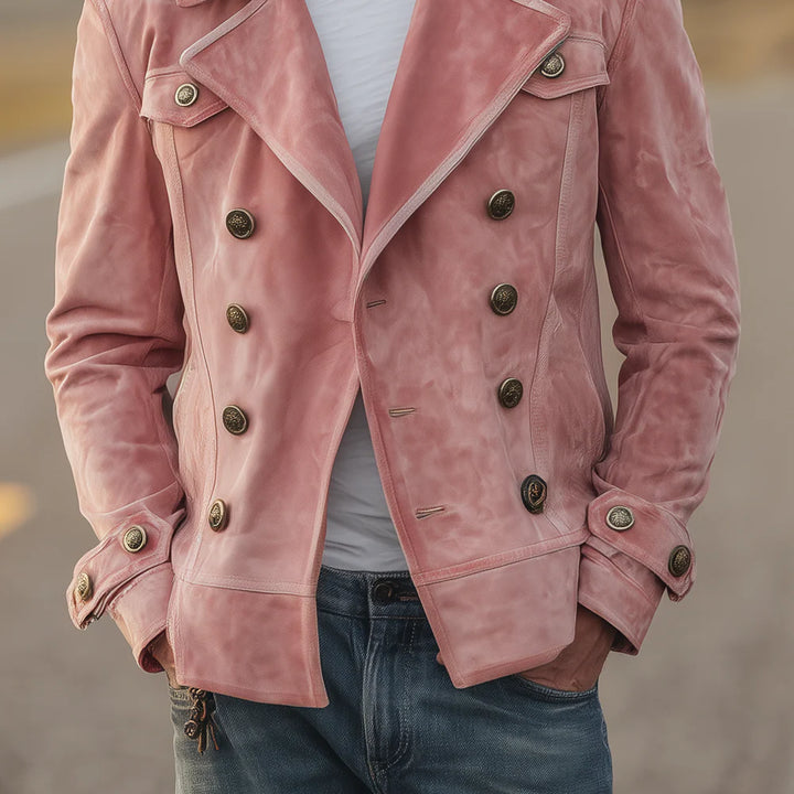 Retro Suede Double-Breasted Jacket – Men’s Lapel Western-Style Outerwear