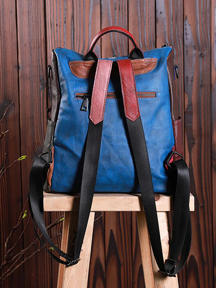 Multicolor Leather Zipper Backpack – Women’s Stylish Everyday Travel Bag