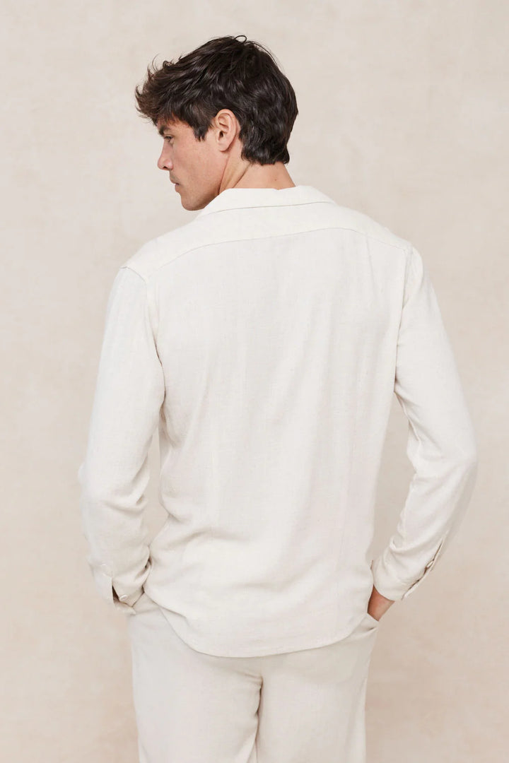 Linen Shirt – Relaxed Long Sleeve Camp Collar Top