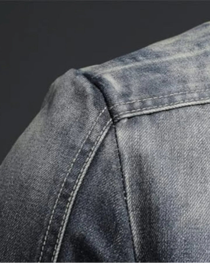 Denim Jacket – Vintage Washed Slim Fit Biker Style Casual Outerwear