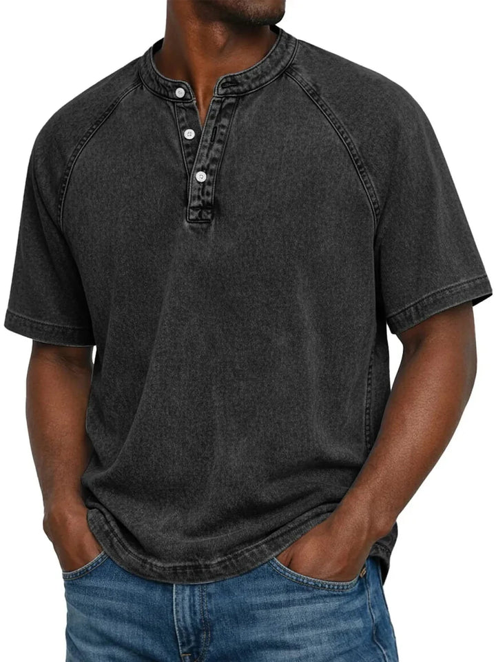 Vintage Wash Henley T-Shirt – Relaxed Fit Casual Summer Tee