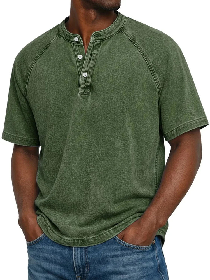 Vintage Wash Henley T-Shirt – Relaxed Fit Casual Summer Tee
