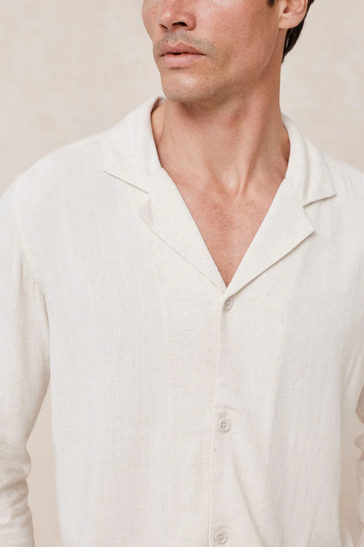 Linen Shirt – Relaxed Long Sleeve Camp Collar Top