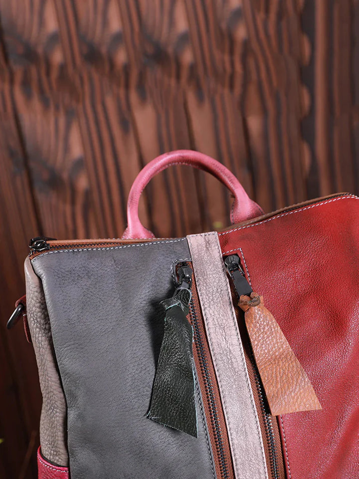 Multicolor Leather Zipper Backpack – Women’s Stylish Everyday Travel Bag