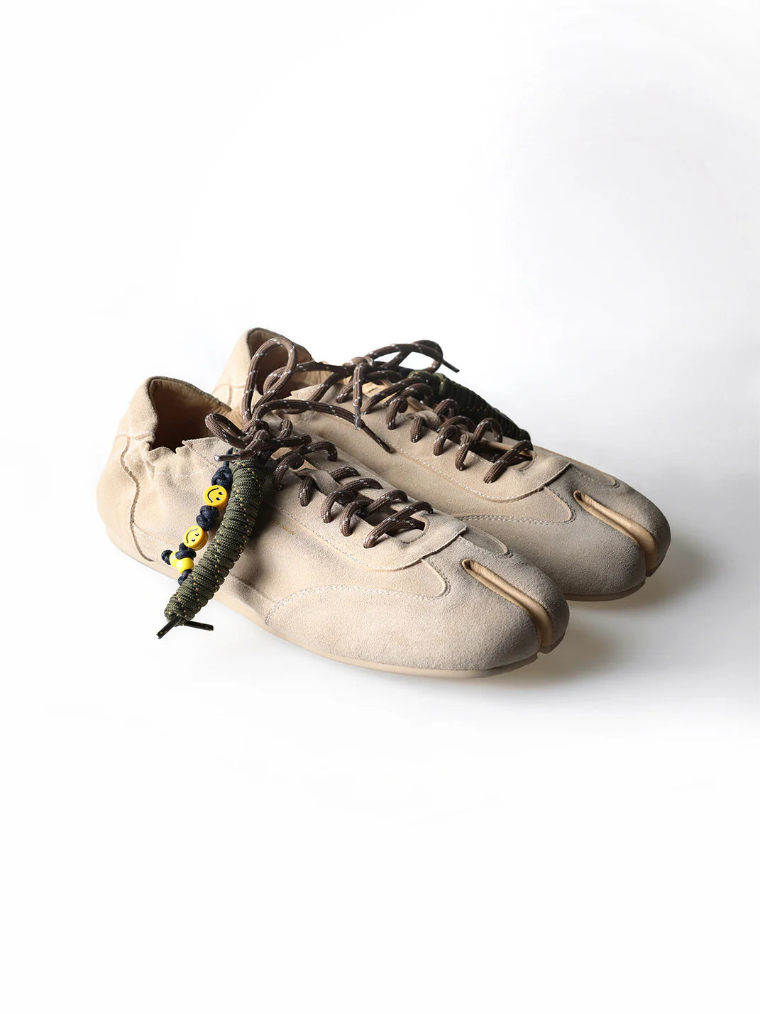 Khaki Suede Tabi Sneakers – Thin-Sole Split-Toe Casual Shoes