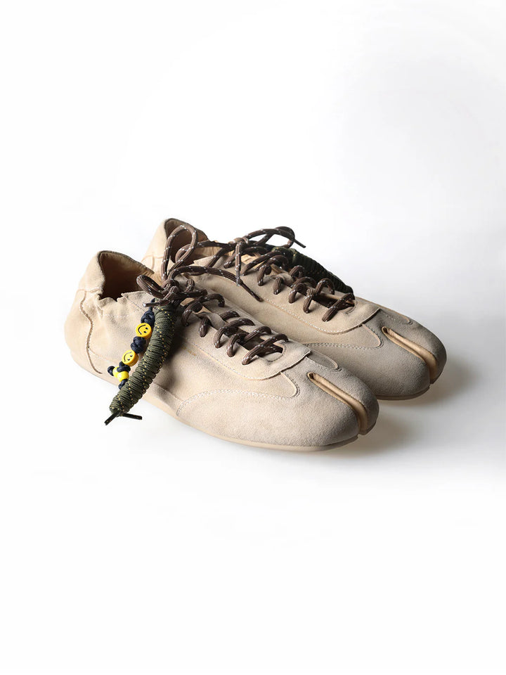 Khaki Suede Tabi Sneakers – Thin-Sole Split-Toe Casual Shoes