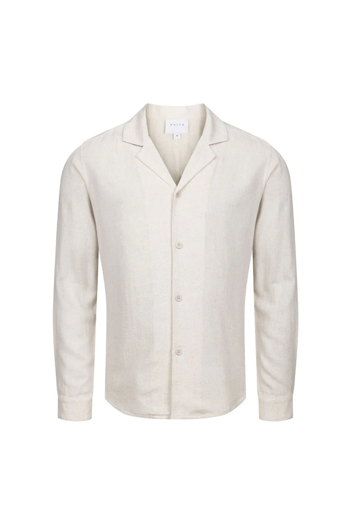 Linen Shirt – Relaxed Long Sleeve Camp Collar Top