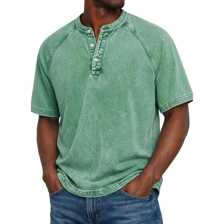 Vintage Wash Henley T-Shirt – Relaxed Fit Casual Summer Tee