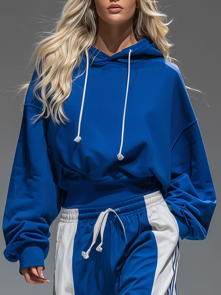 Sporty Hoodie Set – Retro Striped Wide-Leg Pants Matching Tracksuit