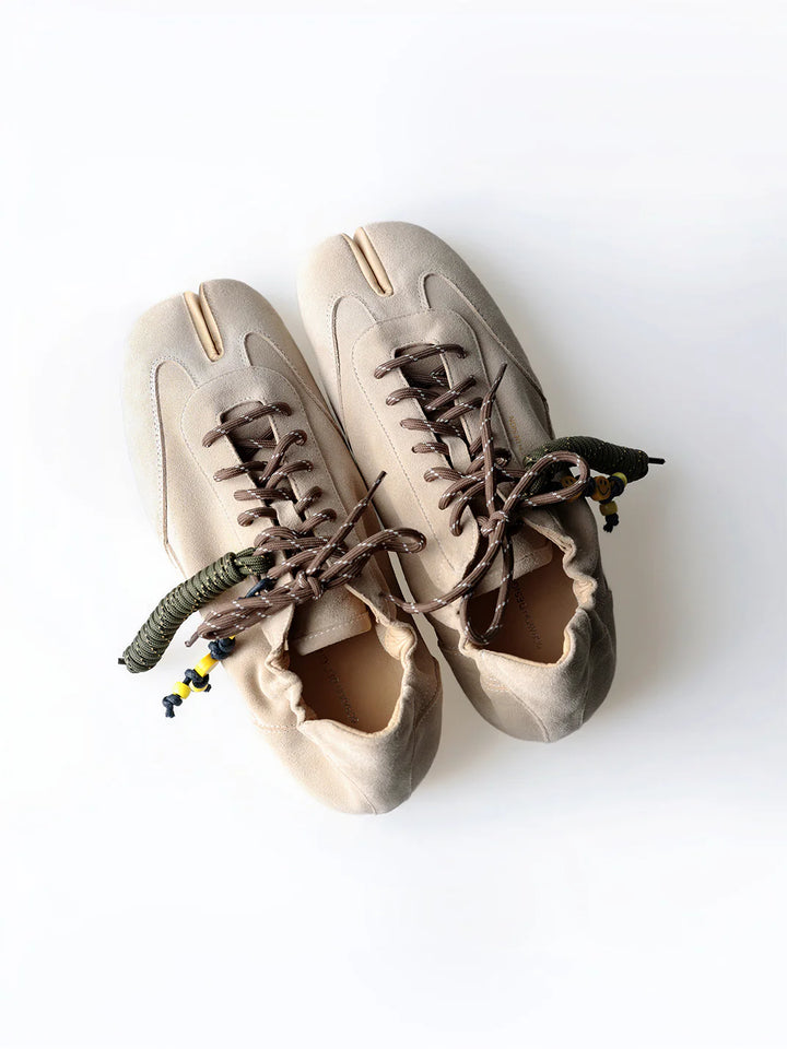 Khaki Suede Tabi Sneakers – Thin-Sole Split-Toe Casual Shoes