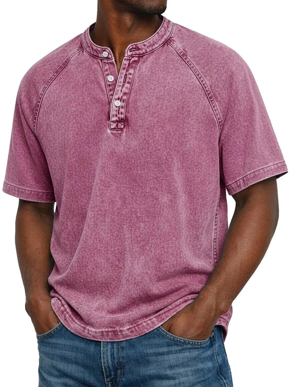 Vintage Wash Henley T-Shirt – Relaxed Fit Casual Summer Tee