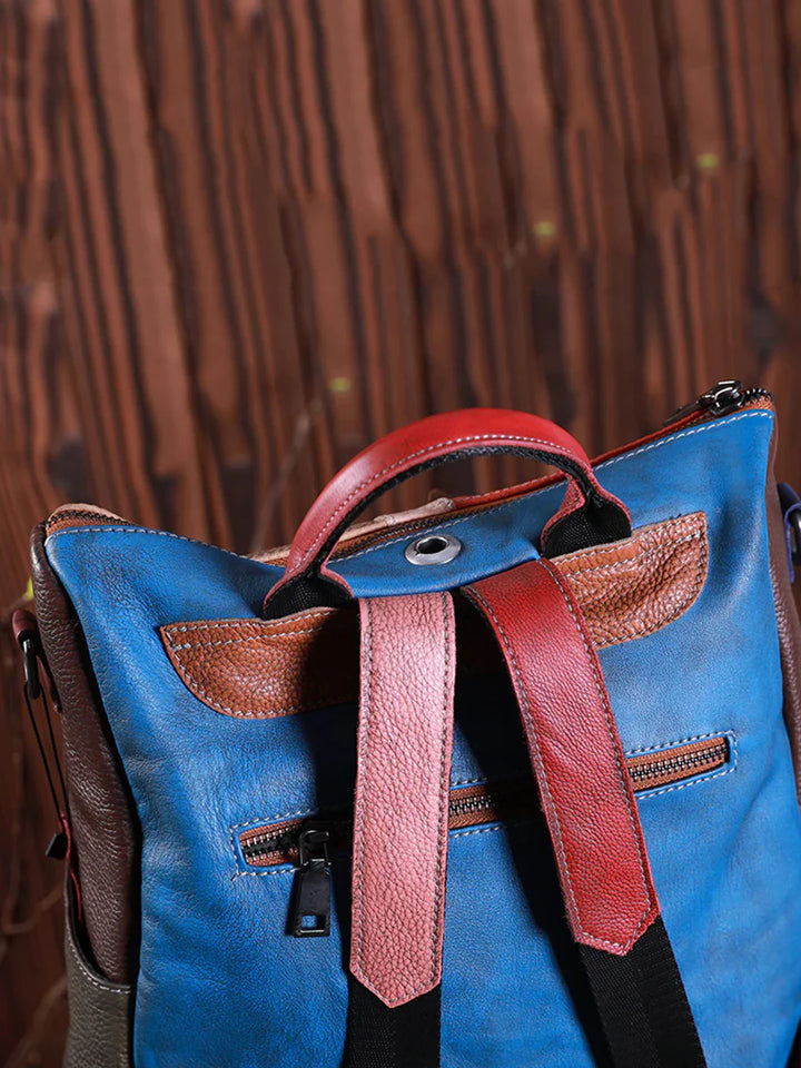 Multicolor Leather Zipper Backpack – Women’s Stylish Everyday Travel Bag