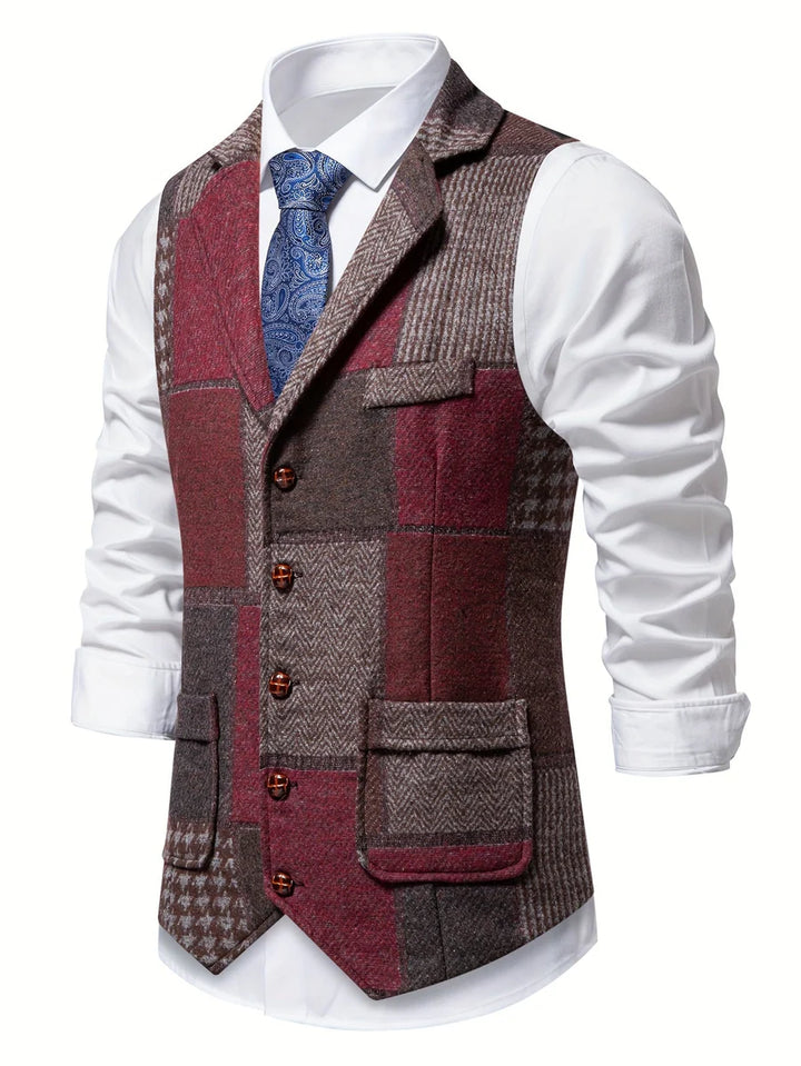 Leo Tweed Waistcoat – Vintage Patchwork Herringbone Vest