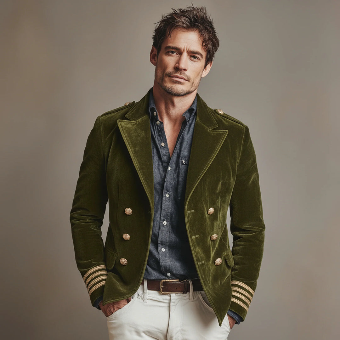 Men’s Retro Velvet Jacket – Double-Breasted Lapel Coat for Classic Style