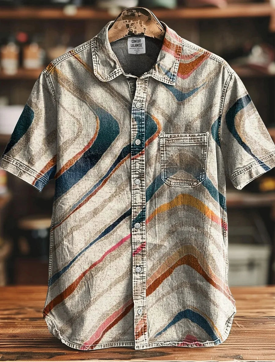 Men’s Geometry Print Pants – Gradient Color-Block Casual Outfit
