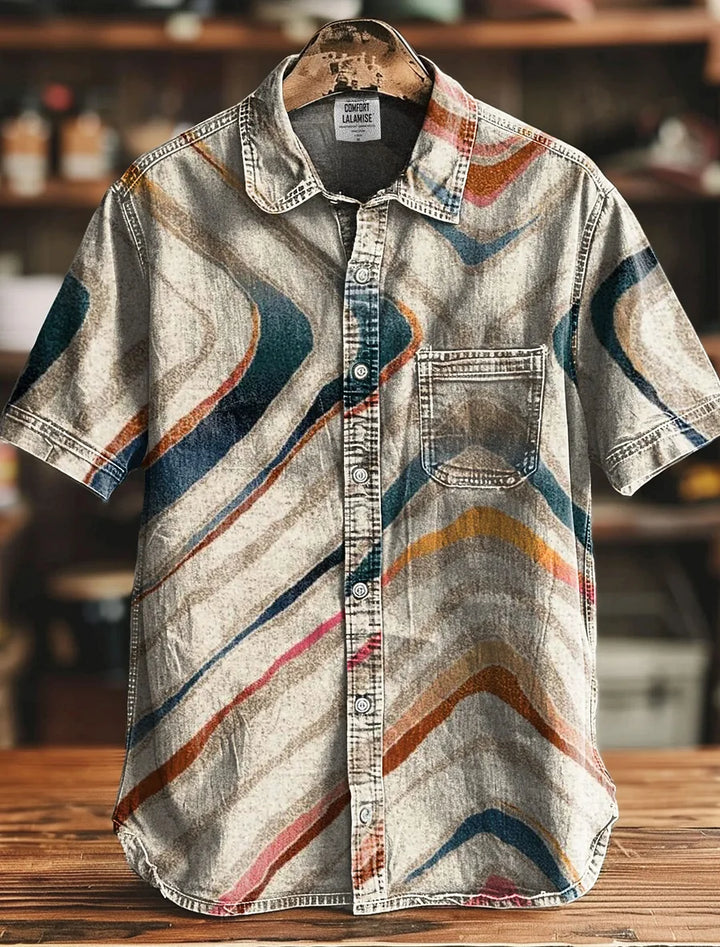 Men’s Geometry Print Pants – Gradient Color-Block Casual Outfit
