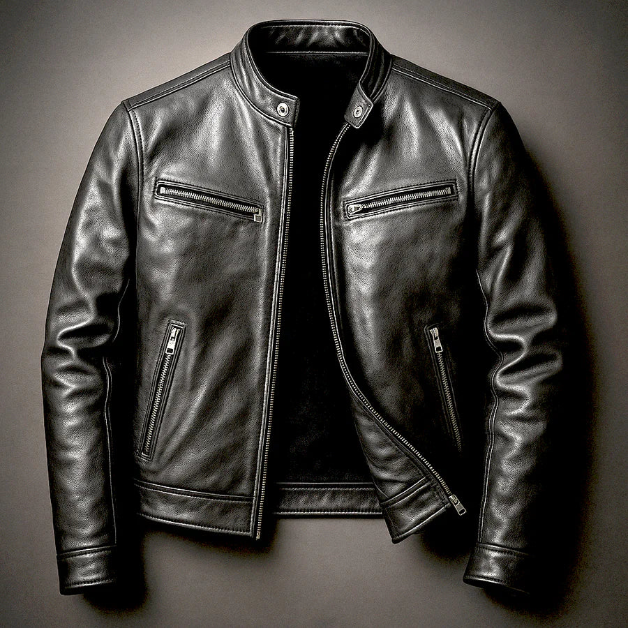 Vintage Leather Jacket – Classic Zip-Up Slim Fit Biker Style