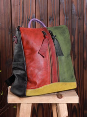Multicolor Leather Zipper Backpack – Women’s Stylish Everyday Travel Bag