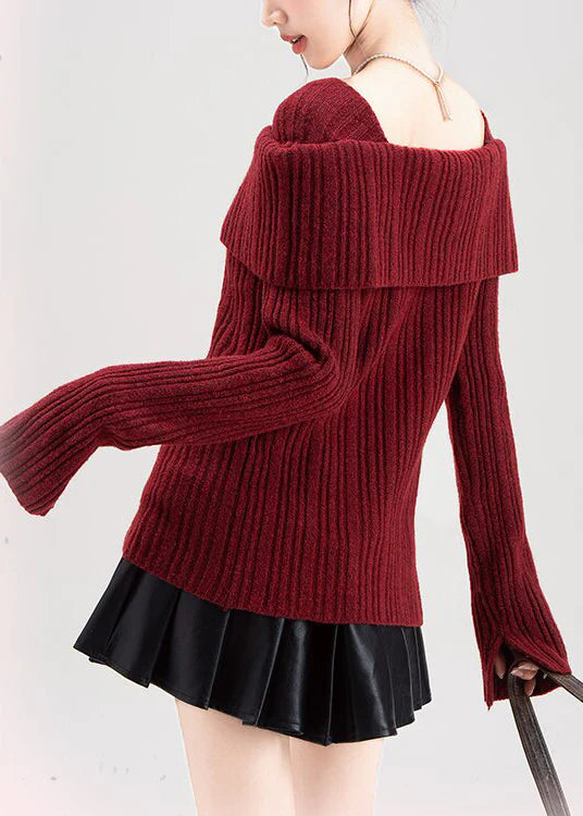 Square Collar Knit Cardigan – Ribbed Side Open Winter Button-Up Sweater