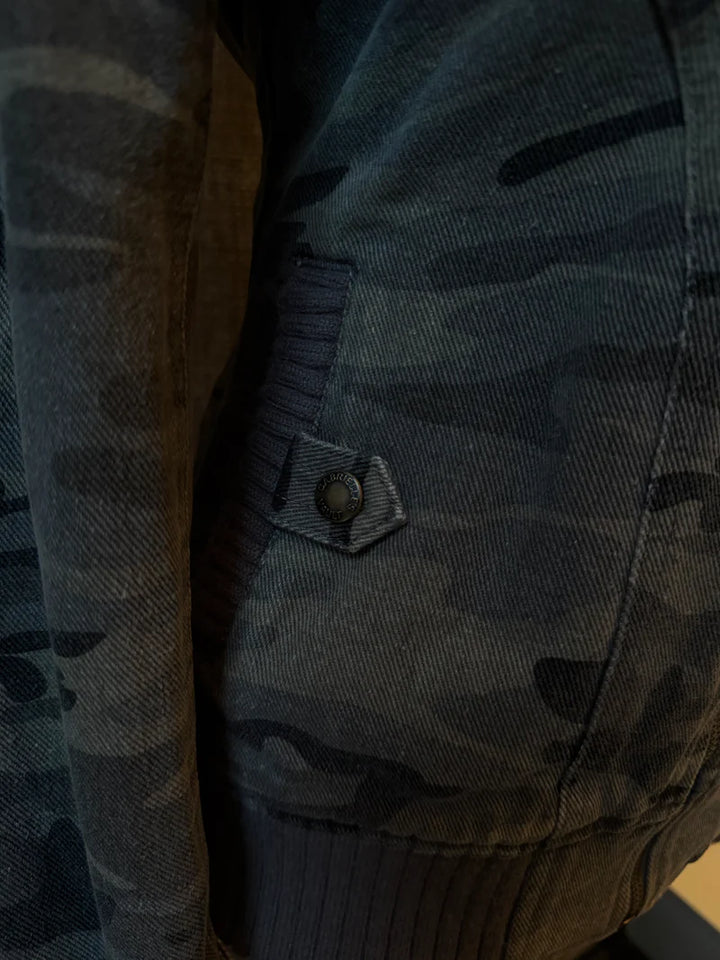 Ribbed Collar Cargo Jacket – 2000s Zip-Up Utility Outerwear with Pockets