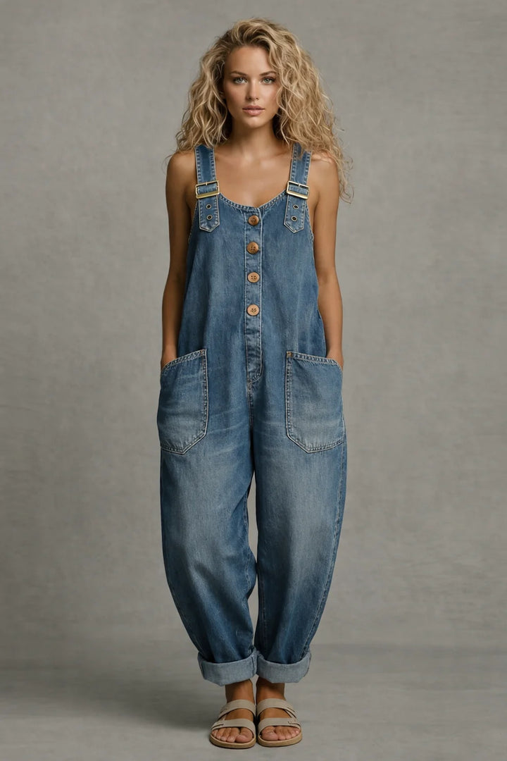 Women’s Denim Jumpsuit – Relaxed Wide-Leg Overall Romper
