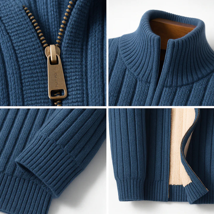 Cashmere Cardigan – Ribbed Zip-Up Warm Knit Sweater
