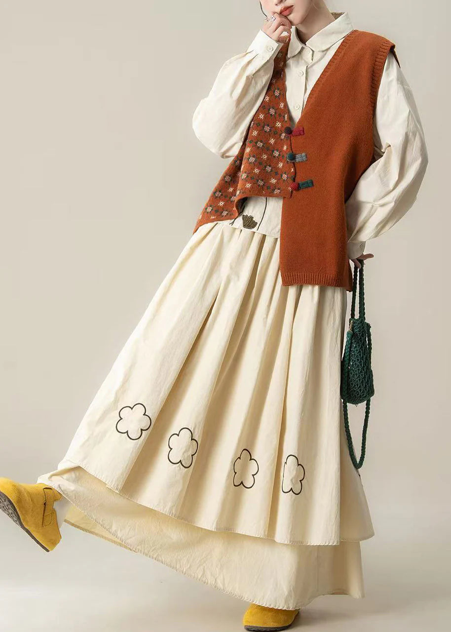 Asymmetrical Embroidered Knit Three-Piece Set – Chic Orange Spring Outfit
