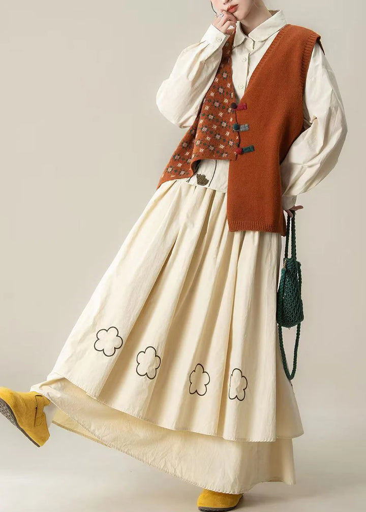 Asymmetrical Embroidered Knit Three-Piece Set – Chic Orange Spring Outfit