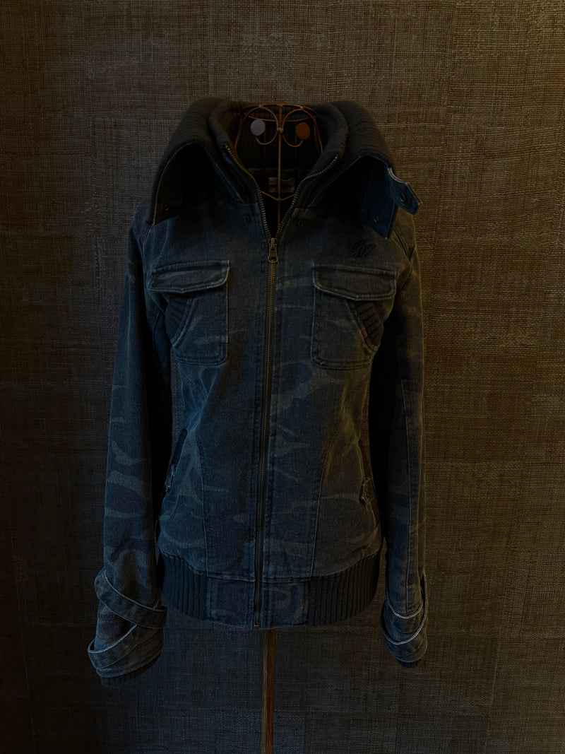 Ribbed Collar Cargo Jacket – 2000s Zip-Up Utility Outerwear with Pockets