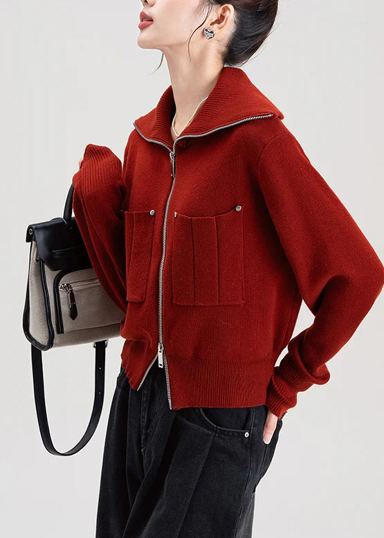 Scarlet Zip-Up Collared Knit Cardigan